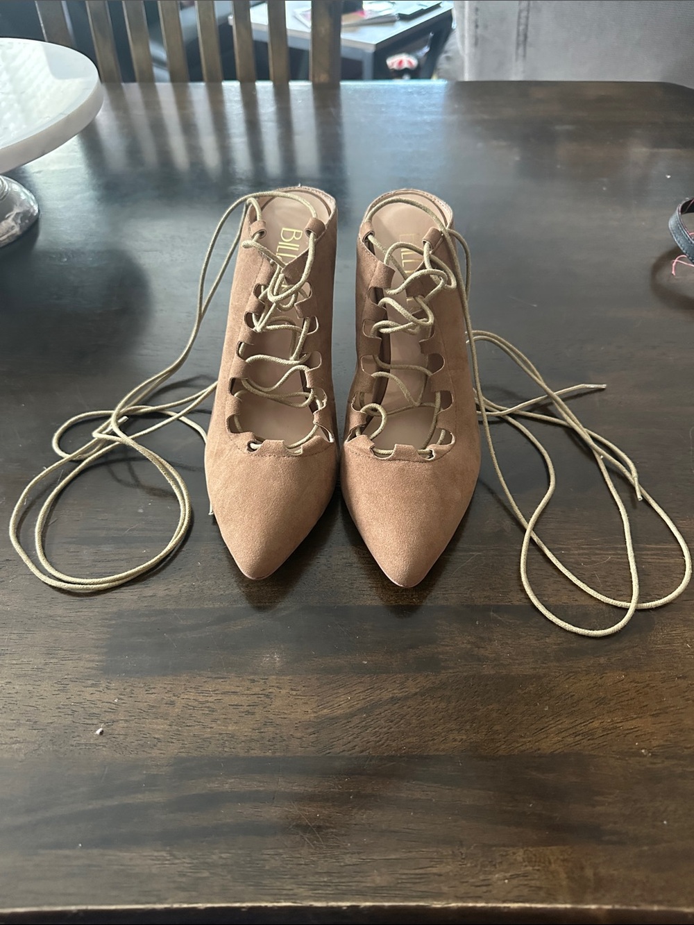 NWT Anthropologie x Billy Ella Women's Lace-Up Heels in Taupe - Size 7.5